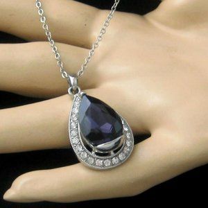 Necklace amethyst color glass stone silvertone setting